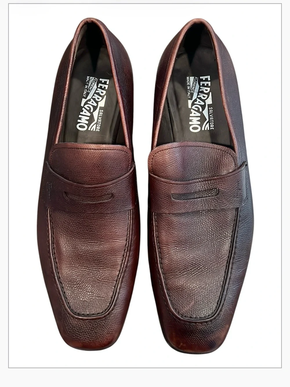 Salvatore Ferragamo Men’s 10.5 EE Brown Leather Penny Loafers Italy